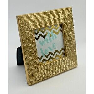 Sicura Italy Picture Frame Gold Glitter Holds 3X3 Inches Used
